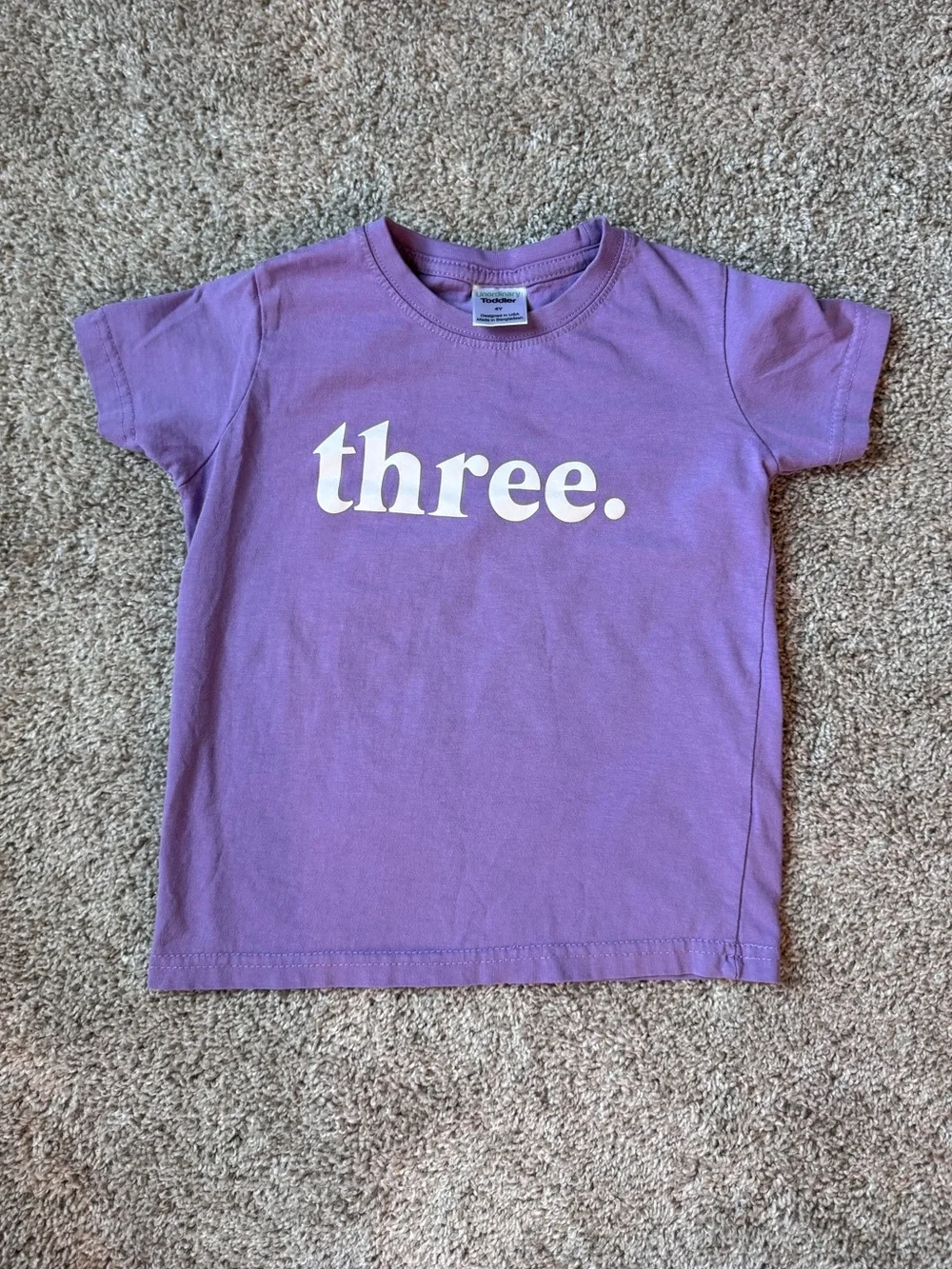 Girls 3rd Birthday Shirt Purple “Three” Graphic Tee Toddler Size 4T